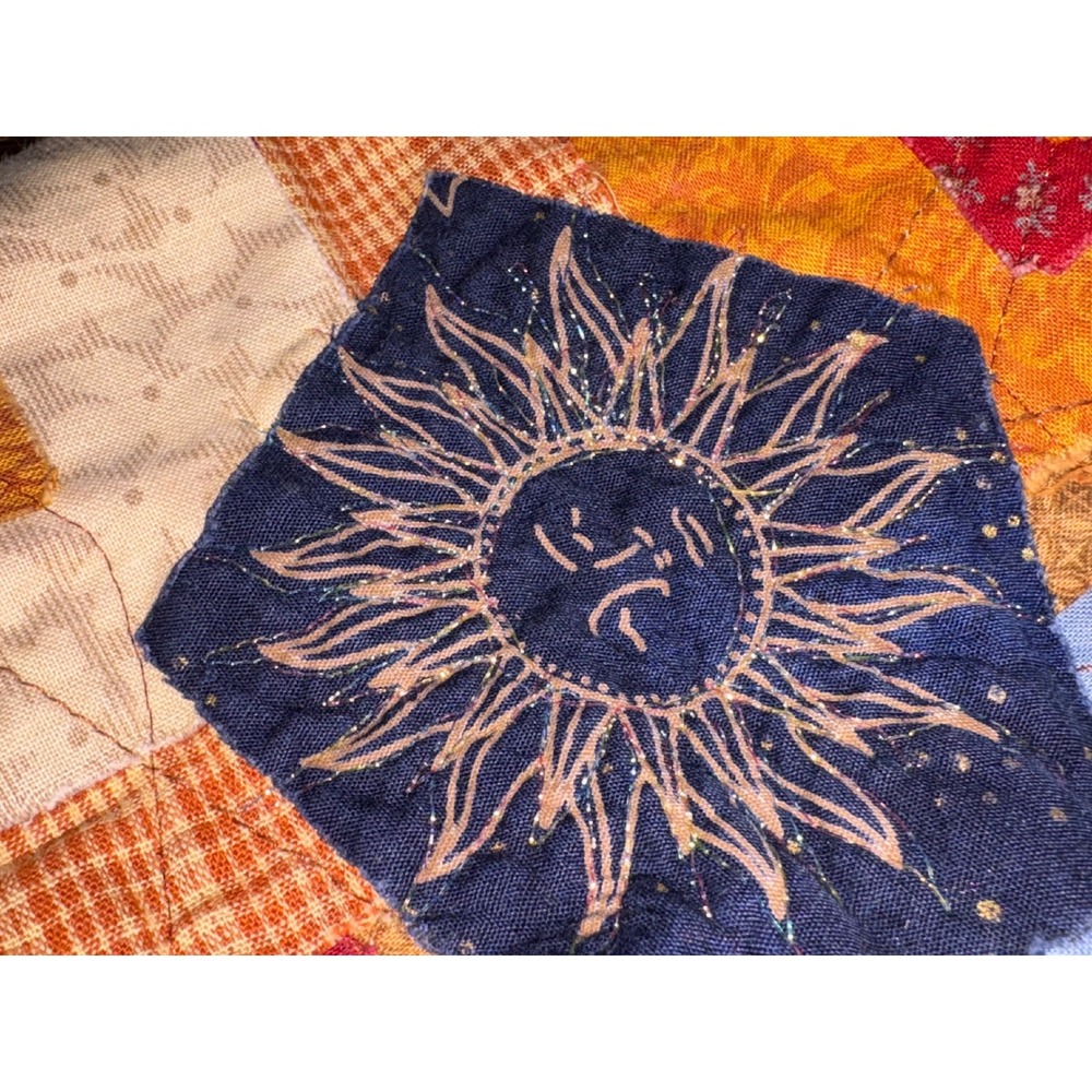 VTG Quilted Patchwork Celestial Jacket XL Sun Moon Stars Wearable Art Whimsigoth - Picture 5 of 13